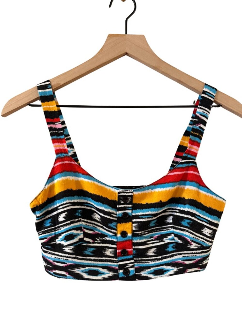 Forever 21 2010s Boho Southwest Print Ruched Back Crop Bra Tank Top - Size S